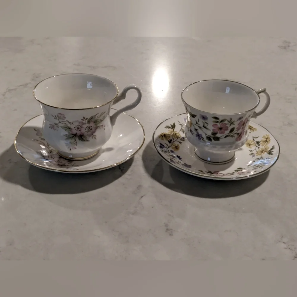 Set of 2 Porcelain Teacups and Saucers. New